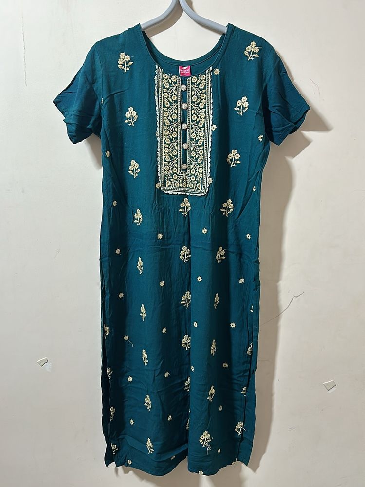 Blue Embroidery Kurthi