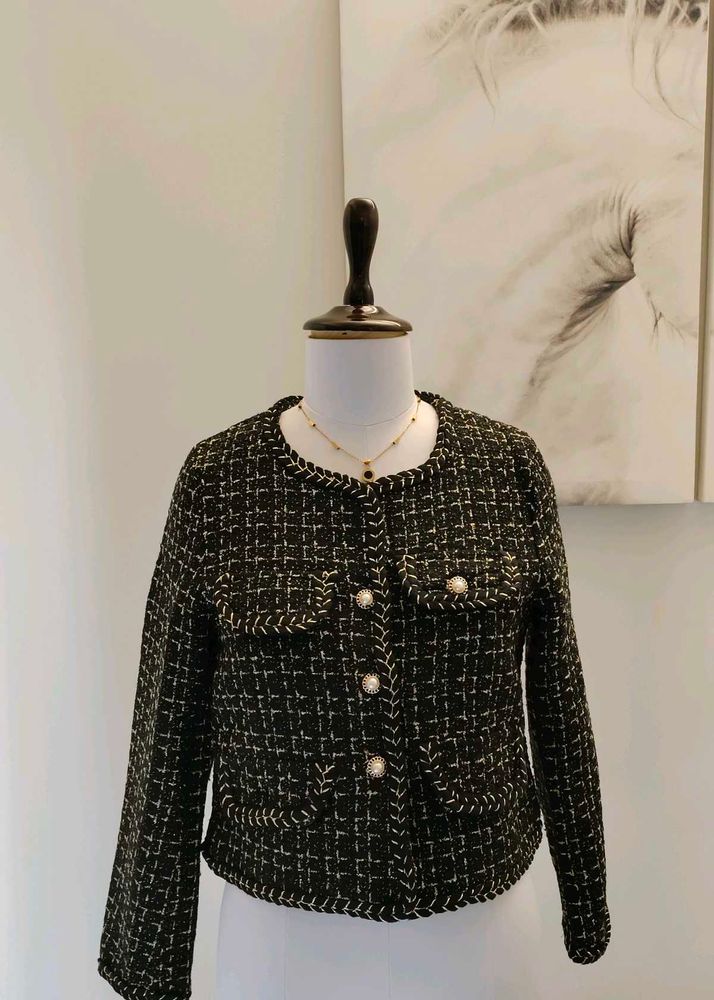 🆕Korean Tweed Cropped Long Sleeve Jacket