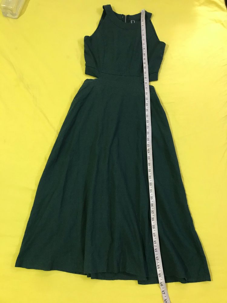 Dark Sea Green Waist Cut Dress Bust 34