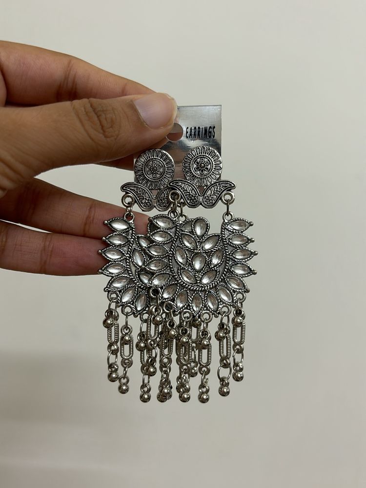 Embossed Style Jhumka Kundan Look Silver