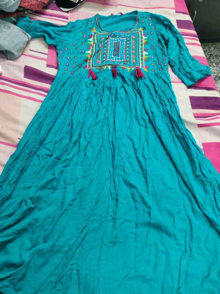 Cyan Kurti Jaipuri Print