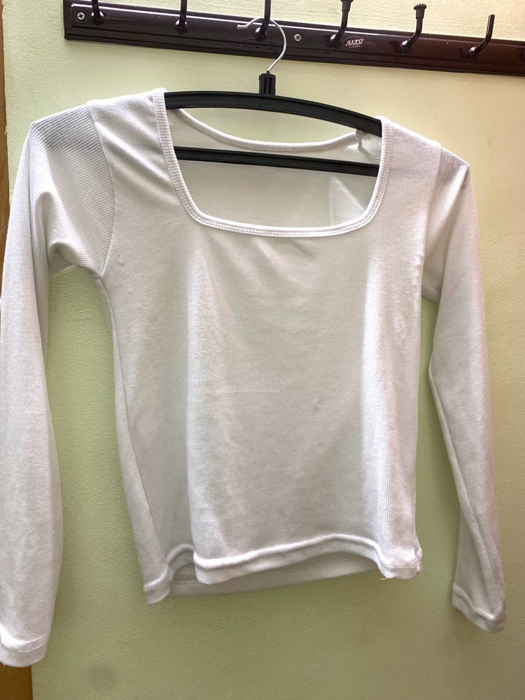 White Square Neck Top