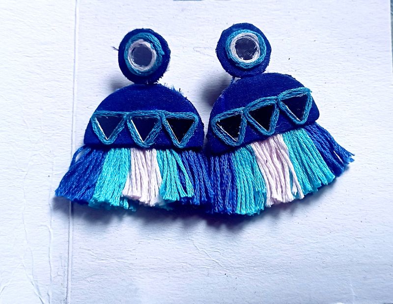 Handcrafted Blue Fabric Earrings