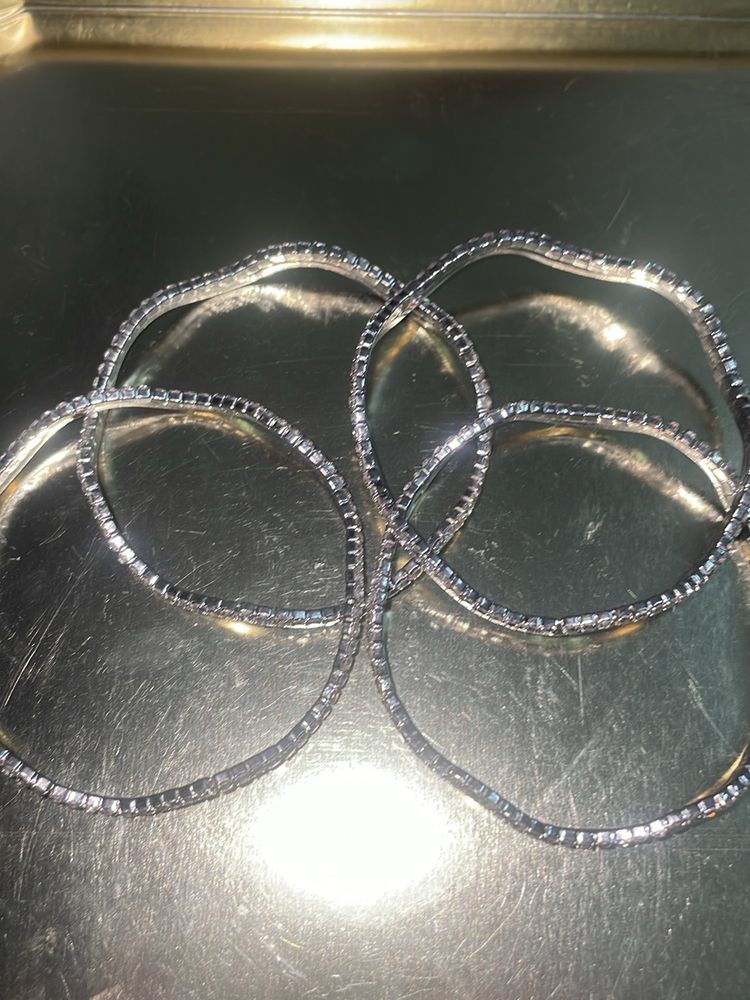 Silver Diamond Oxidised Bangles