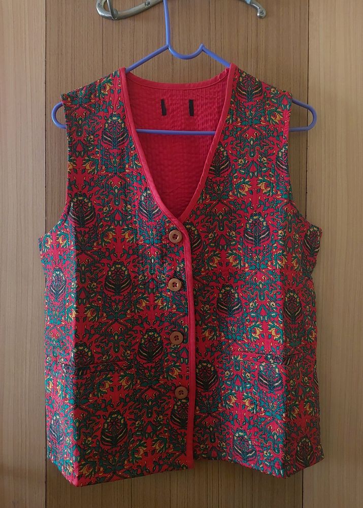 Red-floral Half-waistcoat