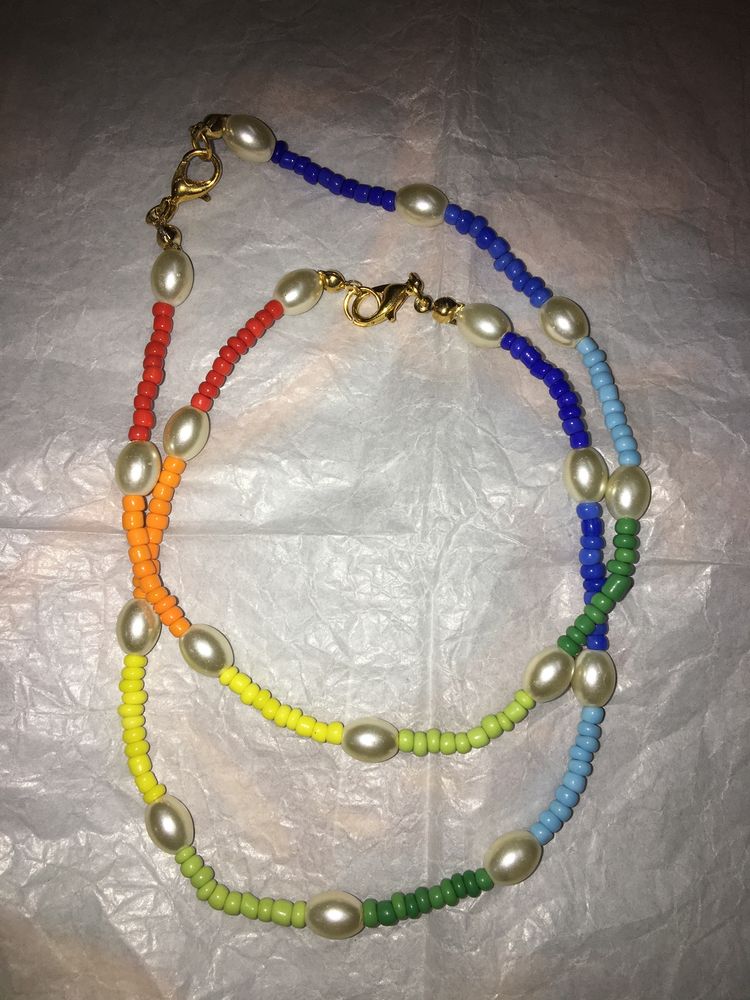 Multicoloured Seed Bead With Pearl Anklets