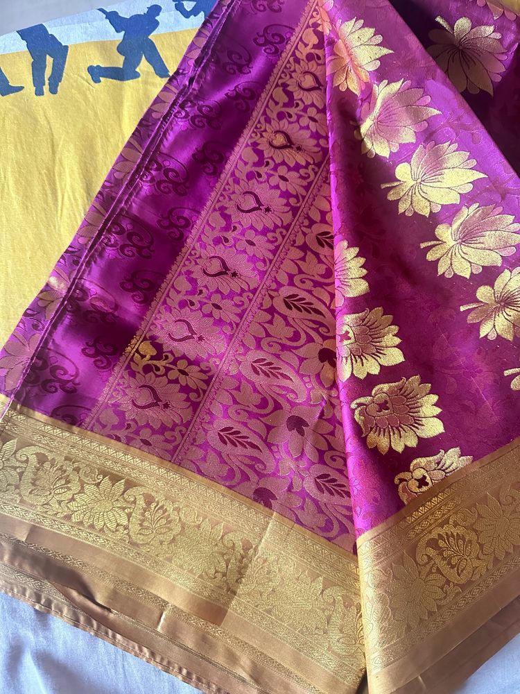 Silk Pink Double Color Saree With blouse