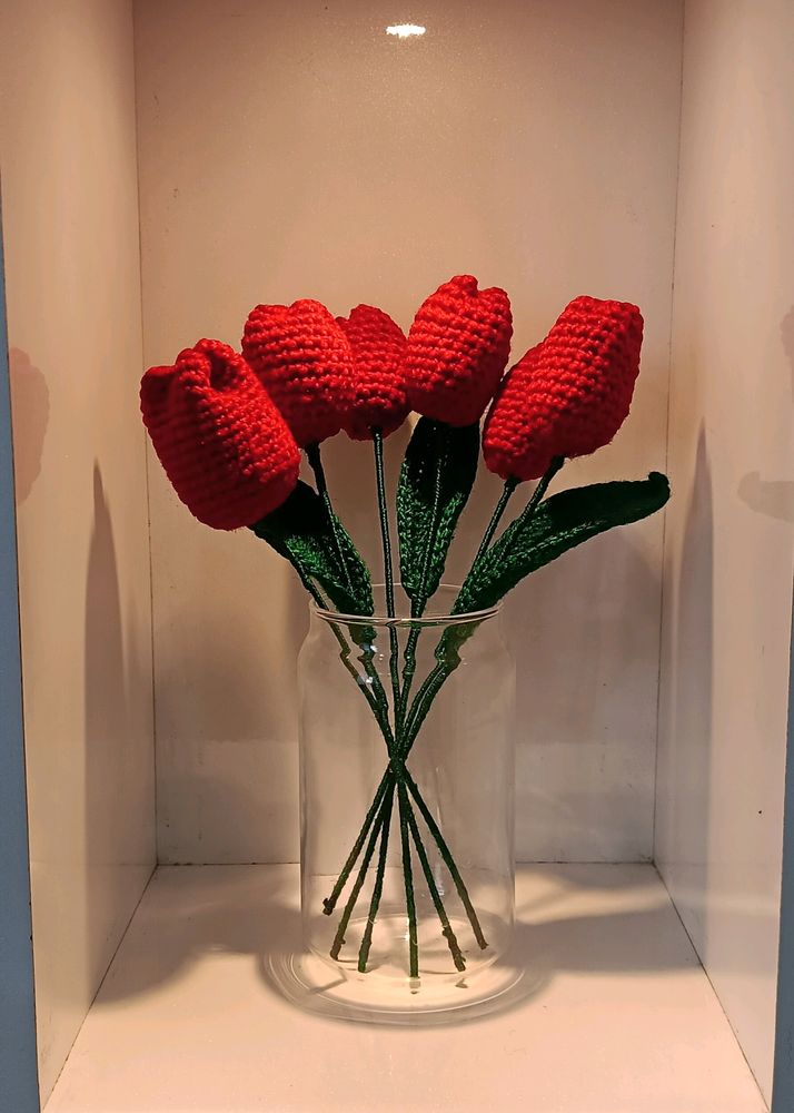 Pack Of 6 Crochet Red Tulips 🌷