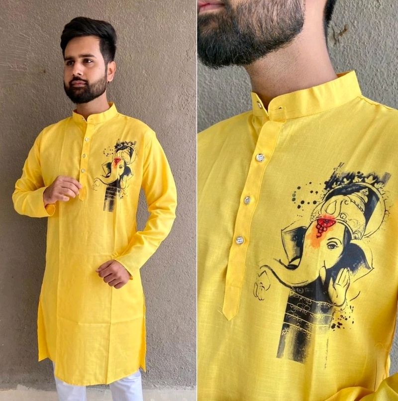 Ganapati Special Cotton Printed Kurta With Pajama