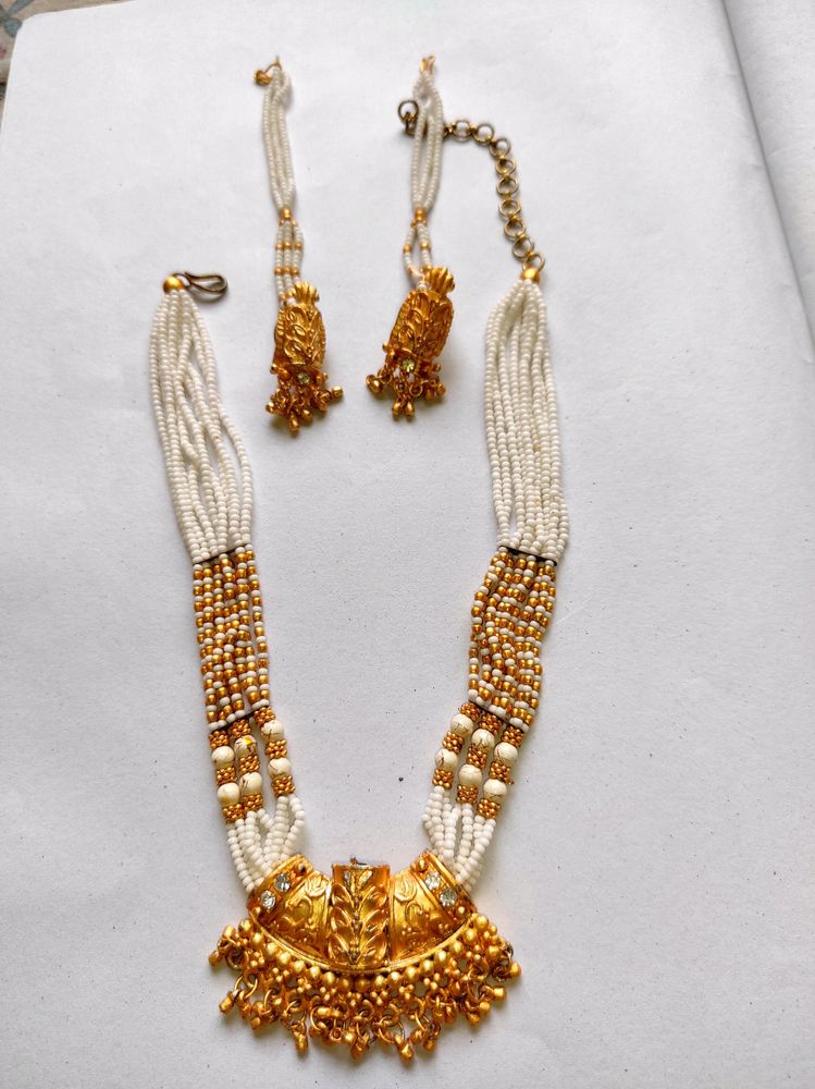 Gold Plated Pearl Necklace Set With Earrings (Sita