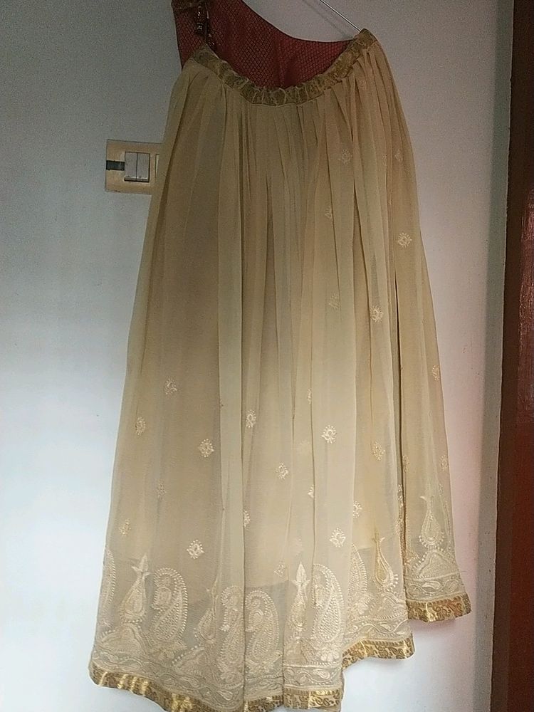 Lehenga, blouse with rust Dupatta