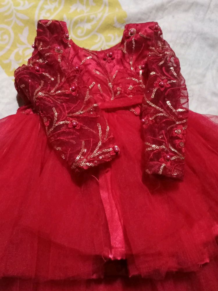 Net Frock, Red Colour