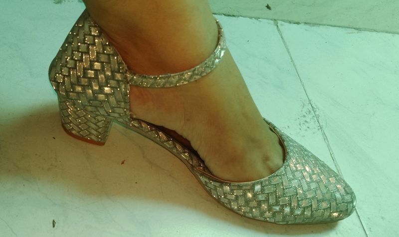 41 Size Silver Block Heels