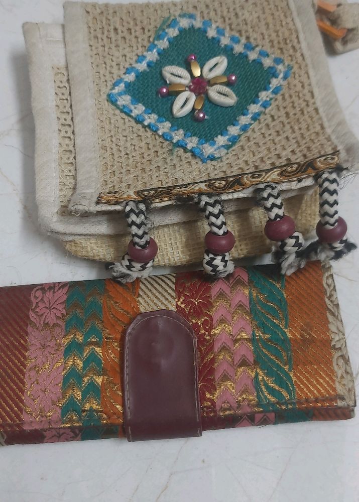 1 Clutch,1 Jute Sling Bag,1 Blue Necklace