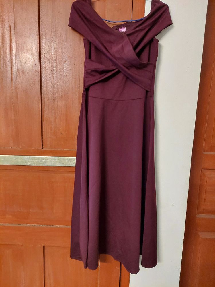 Athena Burgundy Off Shoulder Dress