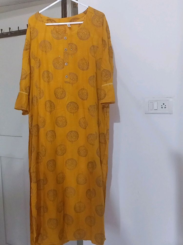 Mustard Cotton Kurti xxl Size