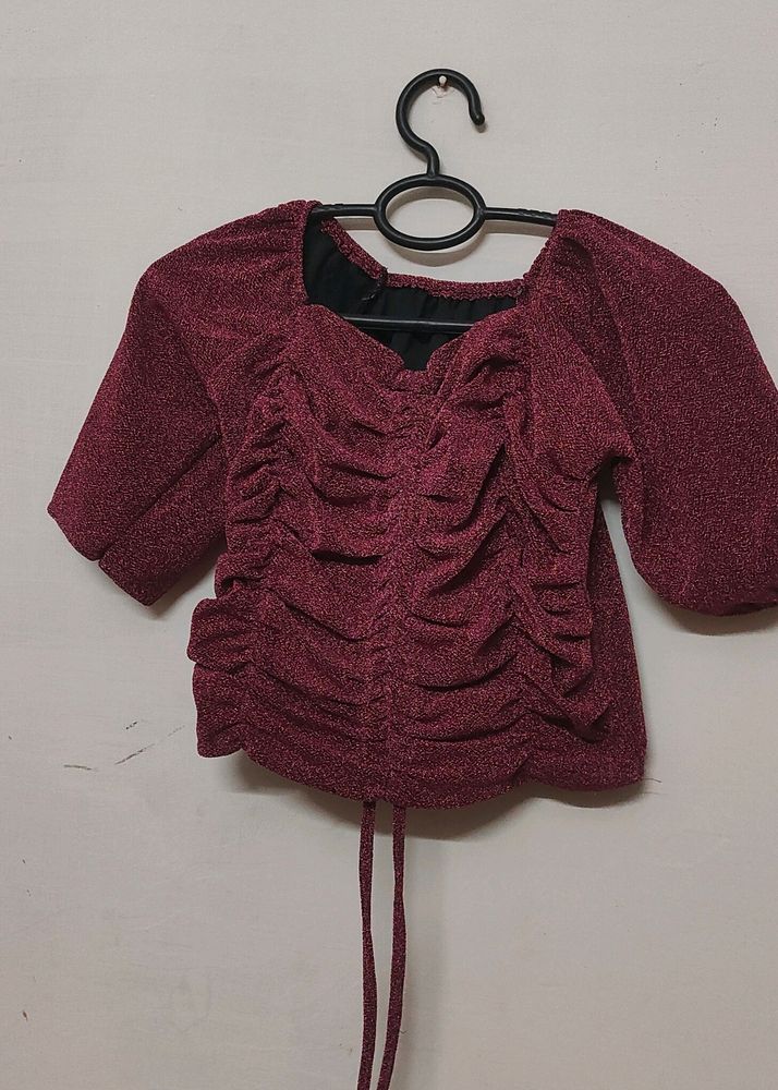 Shimmery Drawstring Pullover Top