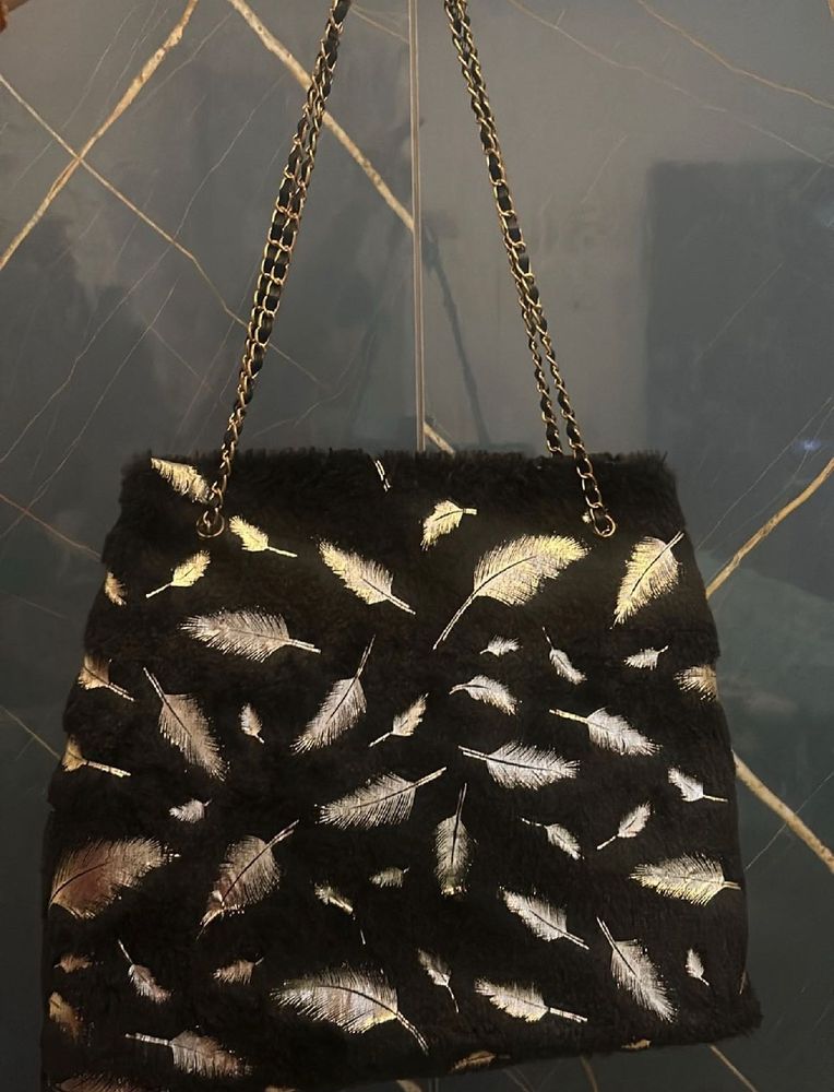 Classy Black Feather Handbag