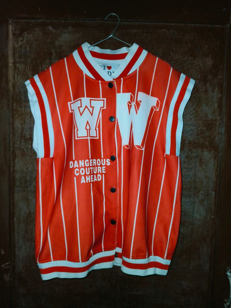 Half Red varsity jacket men