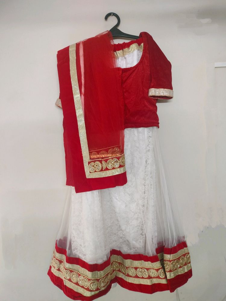 Beautiful Red And White Lehanga Choli