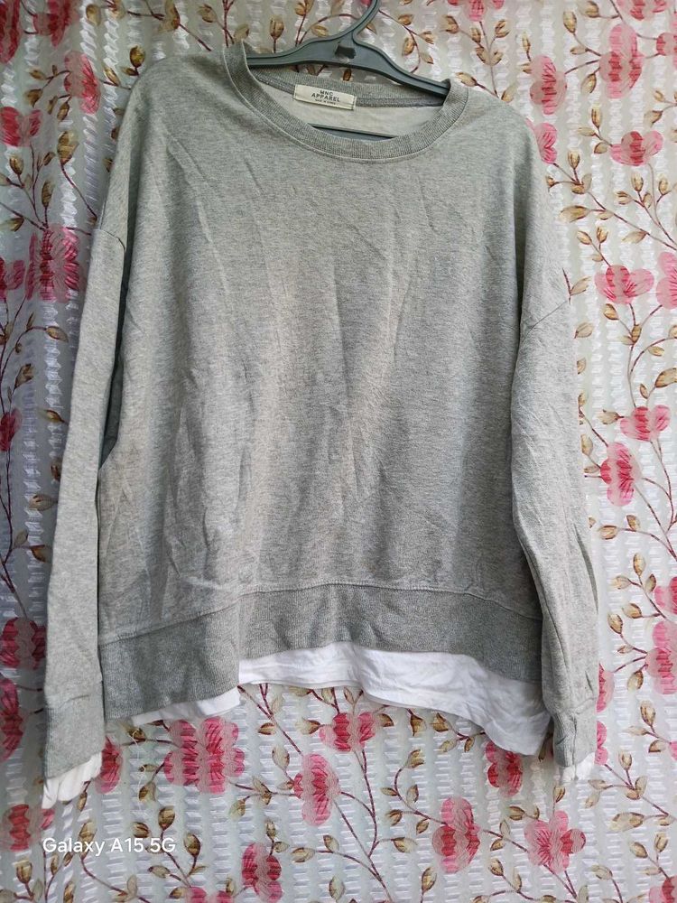 Grey Sweatshirt With White Shirt Style Bottom