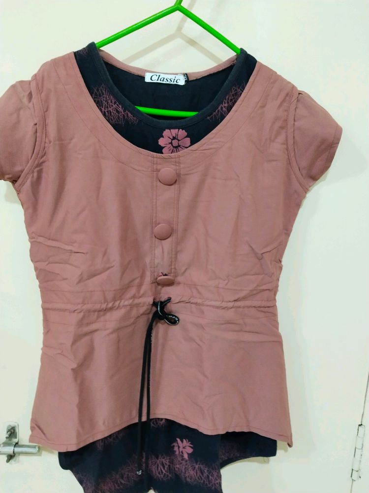 Black And Brown Colour Top With Two Layer Design