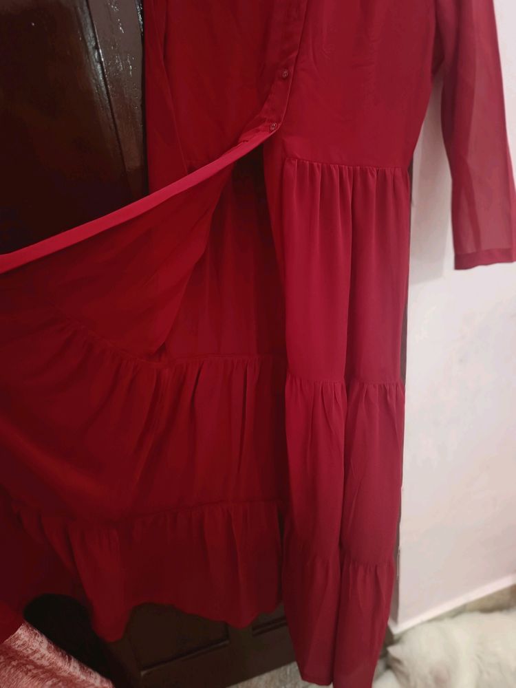 Sassafras Maroon Shrug Dress