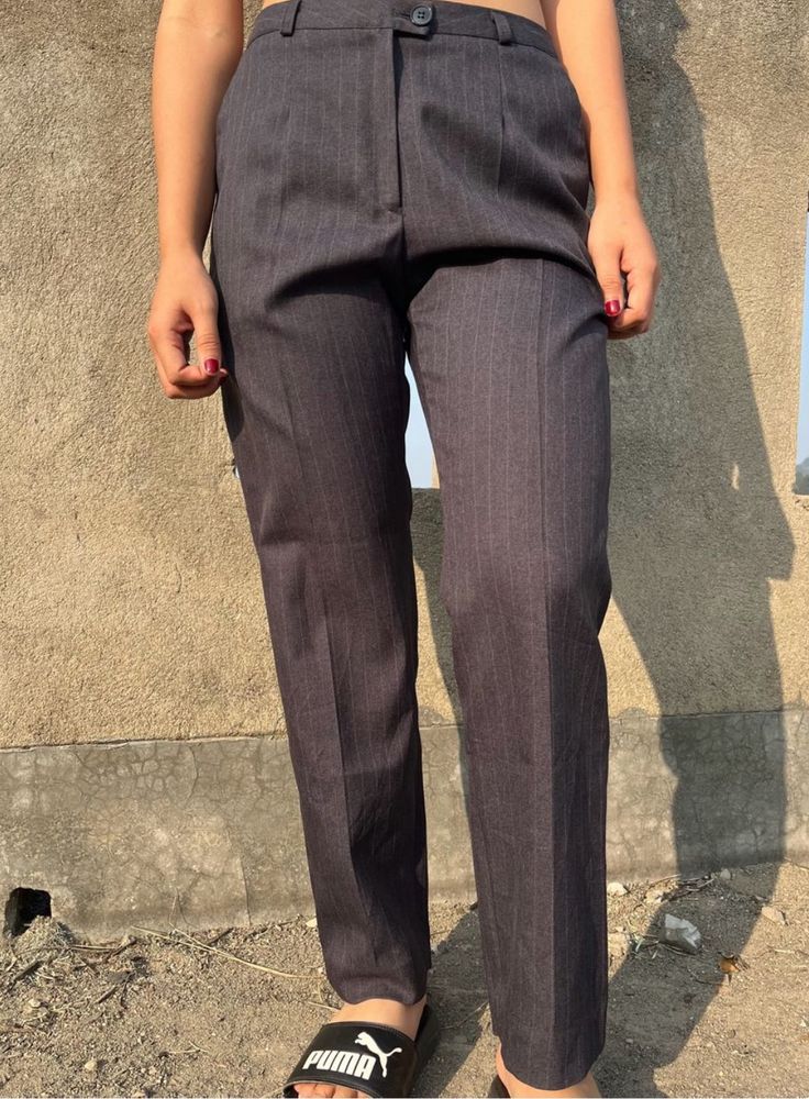 Formal Grey Pants with White Vertical Strips