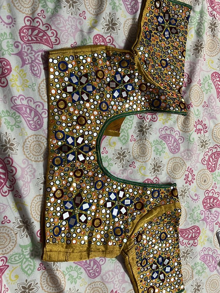 Golden Blouse With Mirror Work