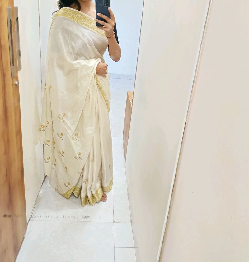 Silk Off White Saree