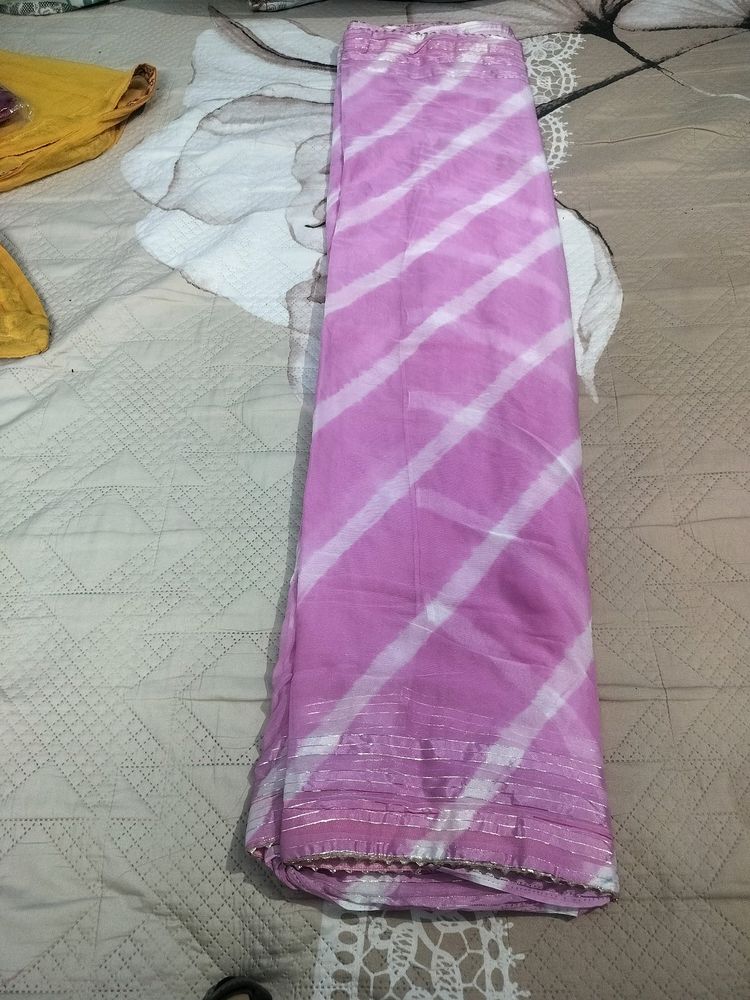 Beby Pink Lehariya Chiffon Saree