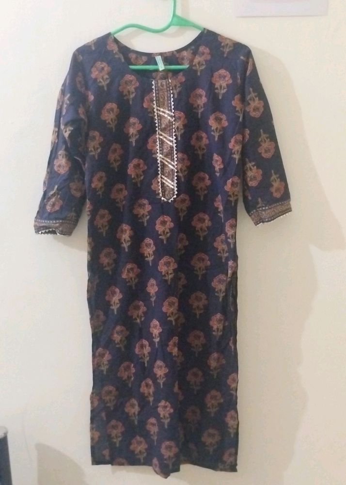 Navy Blue Printed Kurta