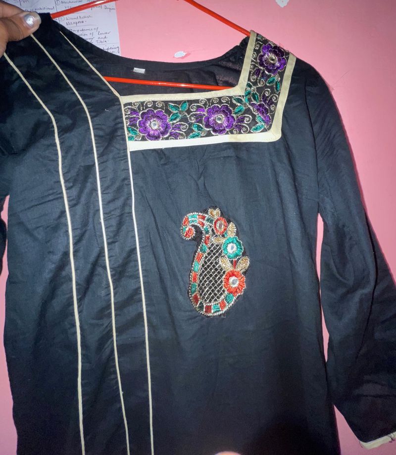 Black Kurti  With Designer Work