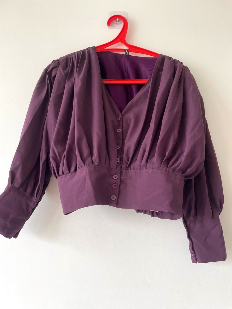 Vibrant Purple Crop Top Bell sleeves