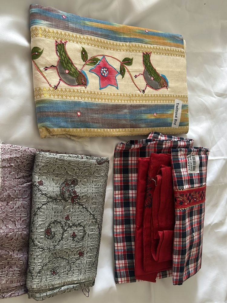 Set Of 3: Dress Materials And 1 Scarf