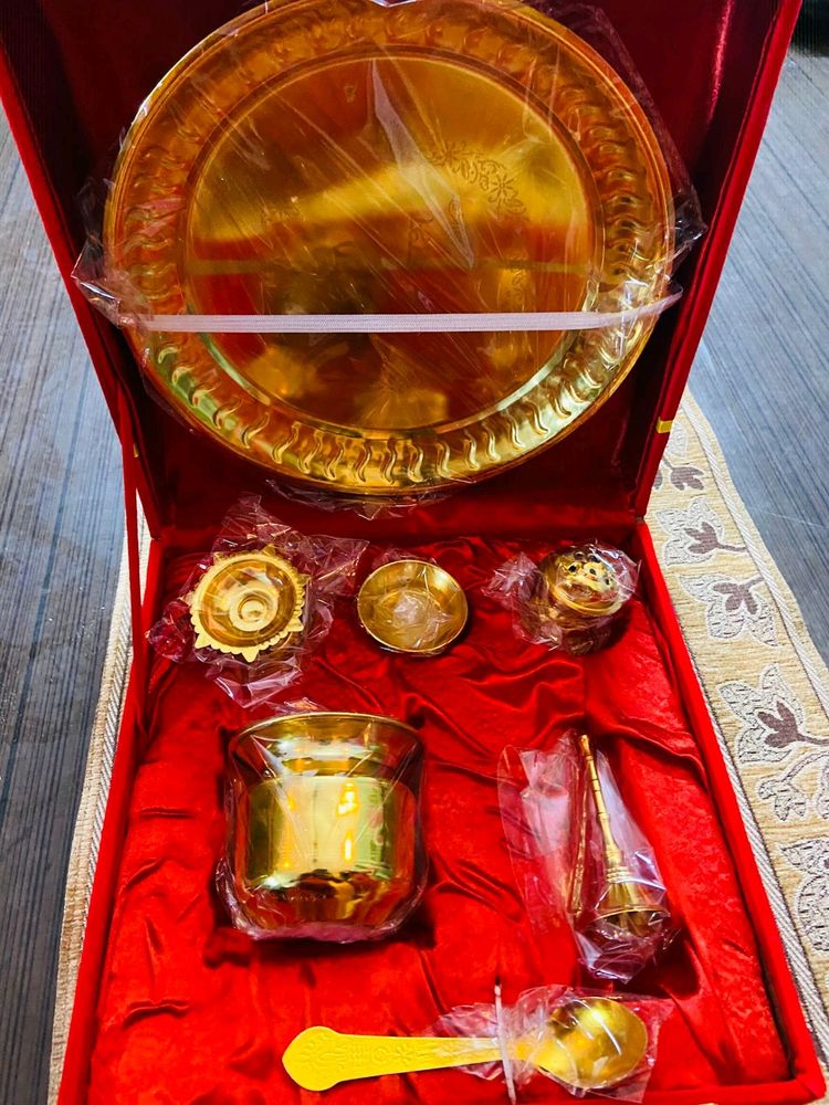 GigaMart Premium Gold Plated Pooja Thali Set of 7