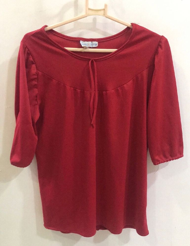 Valentine Red Puffy Sleeves Top For Women