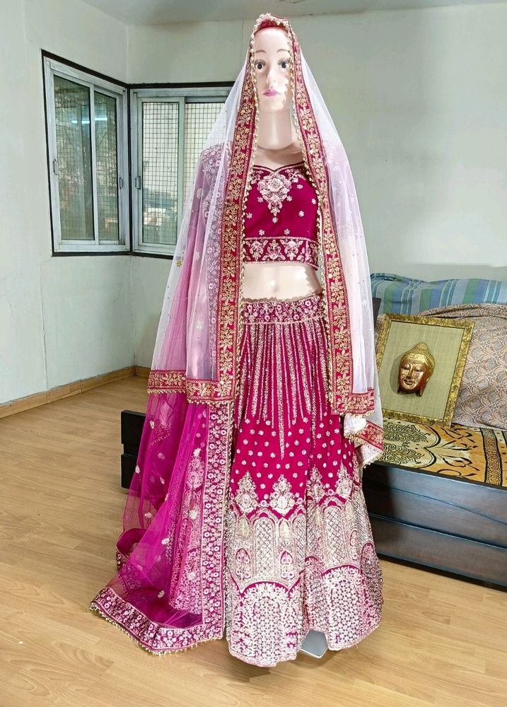 Bridal Pink Heavy Work Fully Stitch Velvet Lehenga