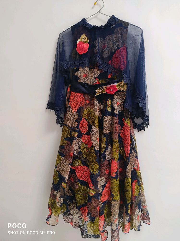 Floral Gown With Ponchoo