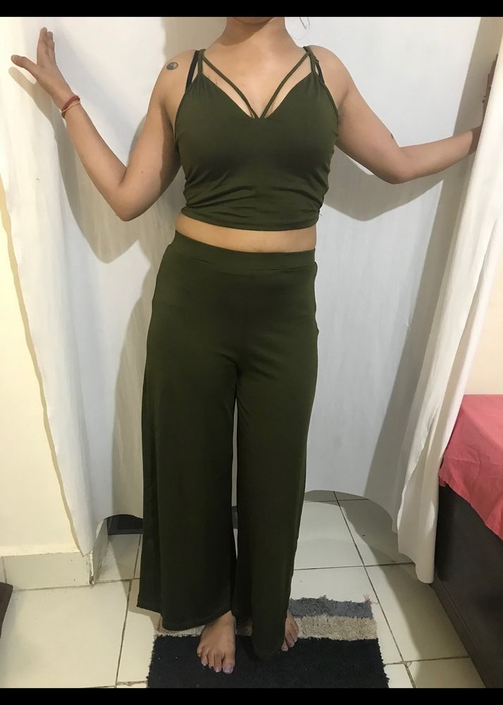 2 piece dress in olive colour