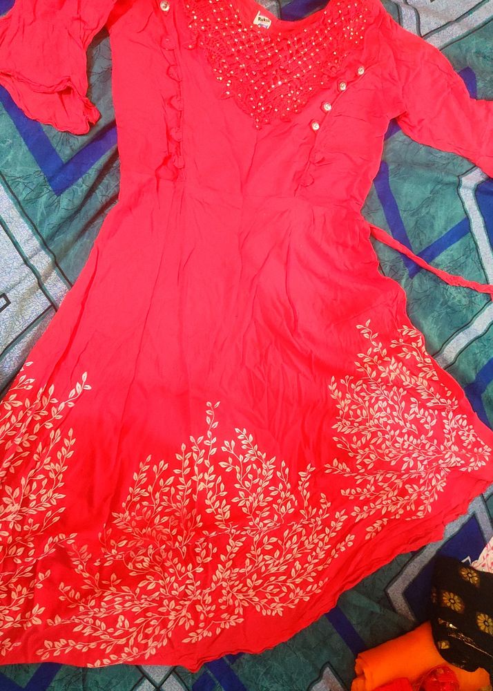 Combo Flared Pink Kurti