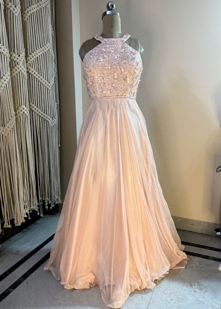 Peach Floral Embellished Gown