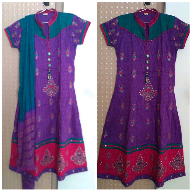 Violet & Blue Anarkali Suit Set