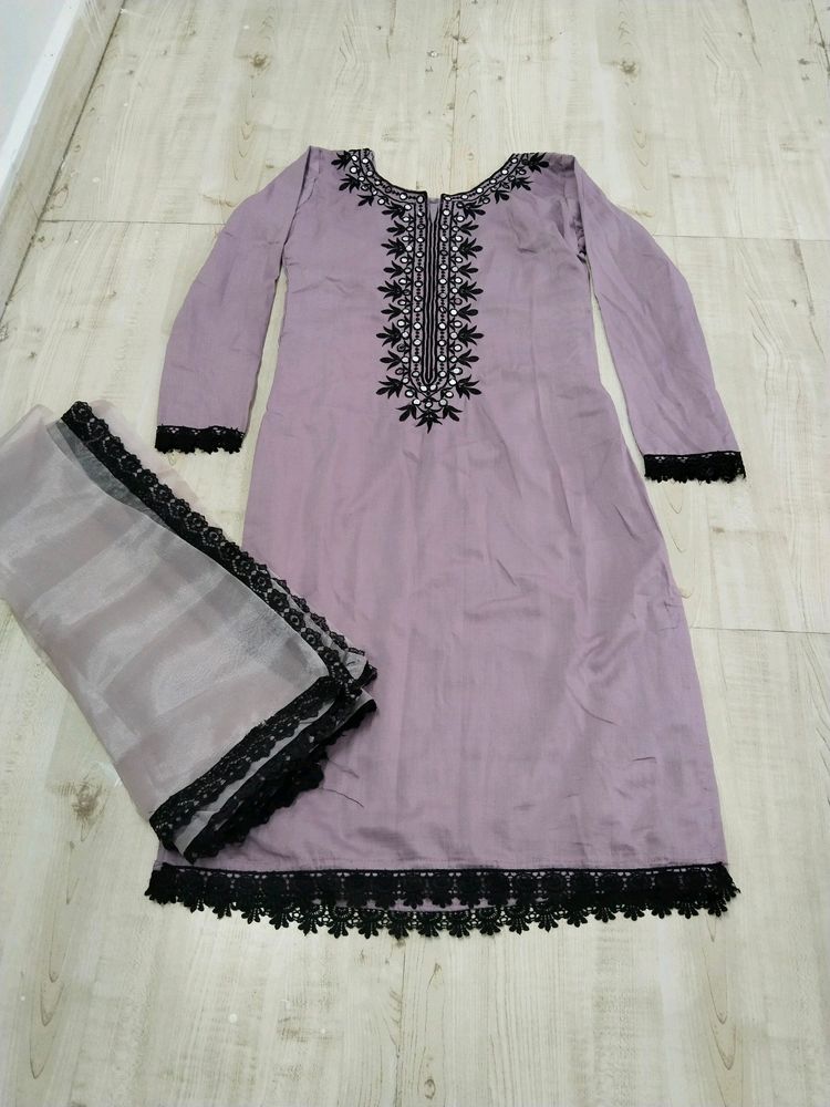 Lavender Full sleeve kurti with dupatta