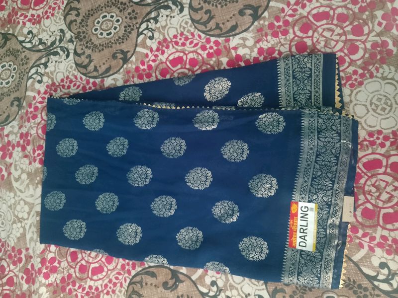 Blue Colour Rubber Print Saree