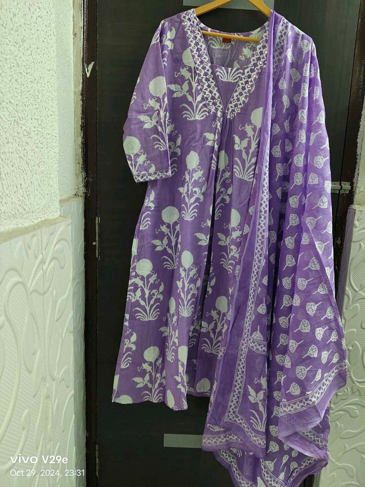 New Unused PureCotton Aline Kurti Plazzo Dupatta