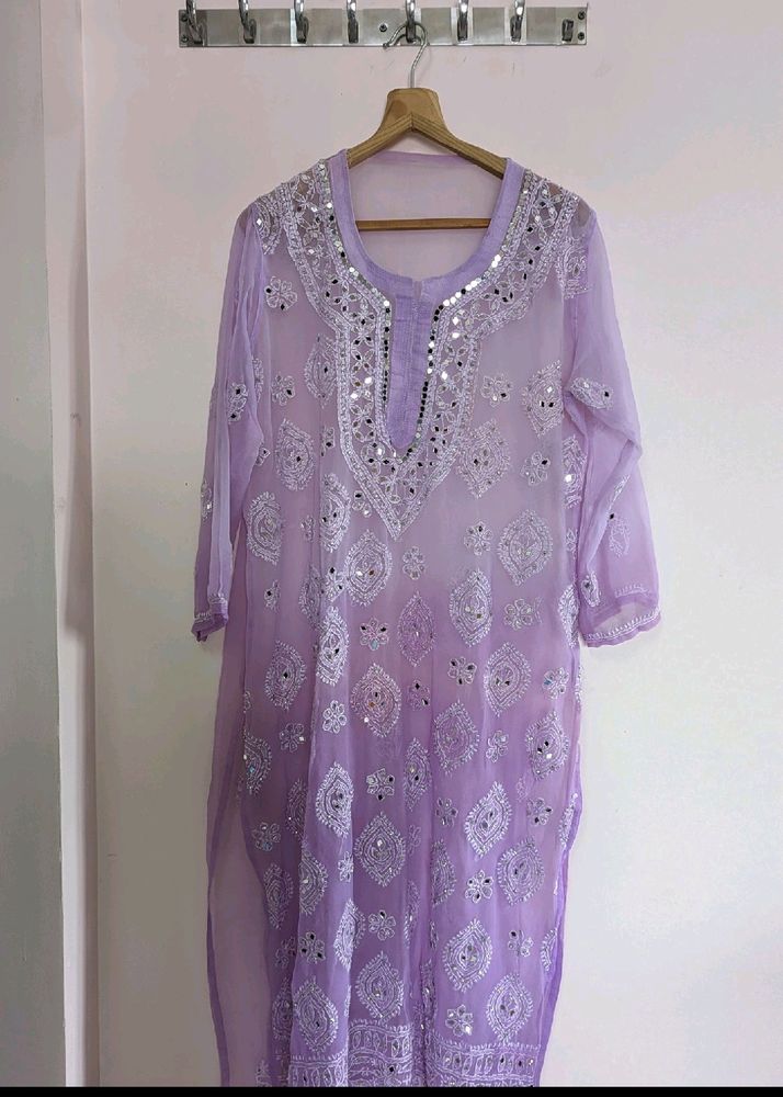 Lavender Chikankari Kurta Set Size- 44/XL