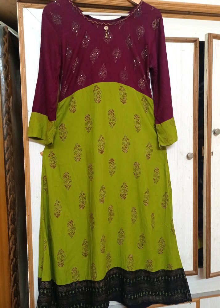 Green And Violet Multi Colour Anarkali Top