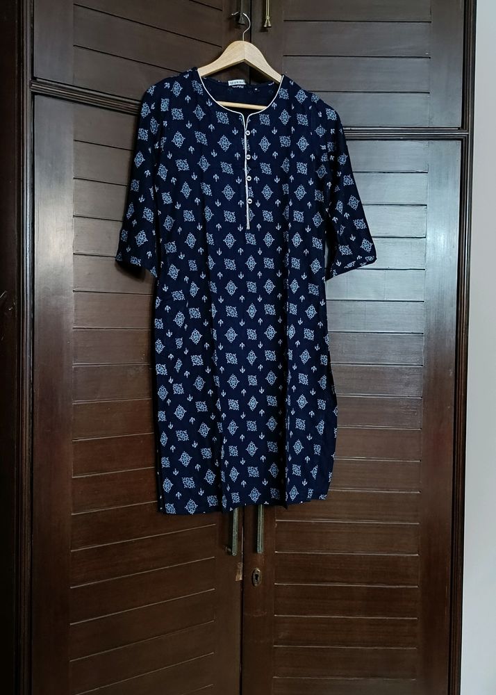 Melange Women Blue Viscose Printed Straight Kurta