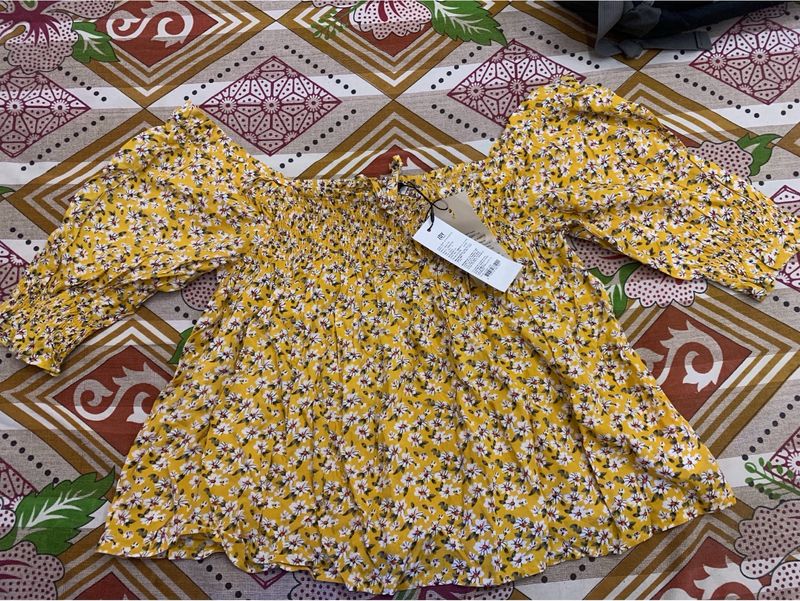 Off Shoulder Women Yellow Floral Top